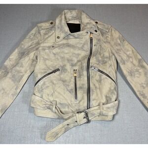 Allsaints Womens Suede Balfern‎ Biker Jacket Sz 4 Warm Taupe Marbled Luxury
